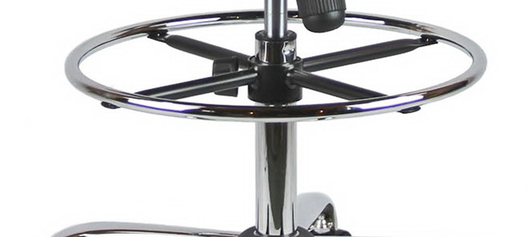 Adjustable chrome foot ring fitted to a Harwick drafting chair